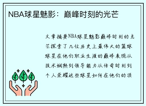 NBA球星魅影：巅峰时刻的光芒